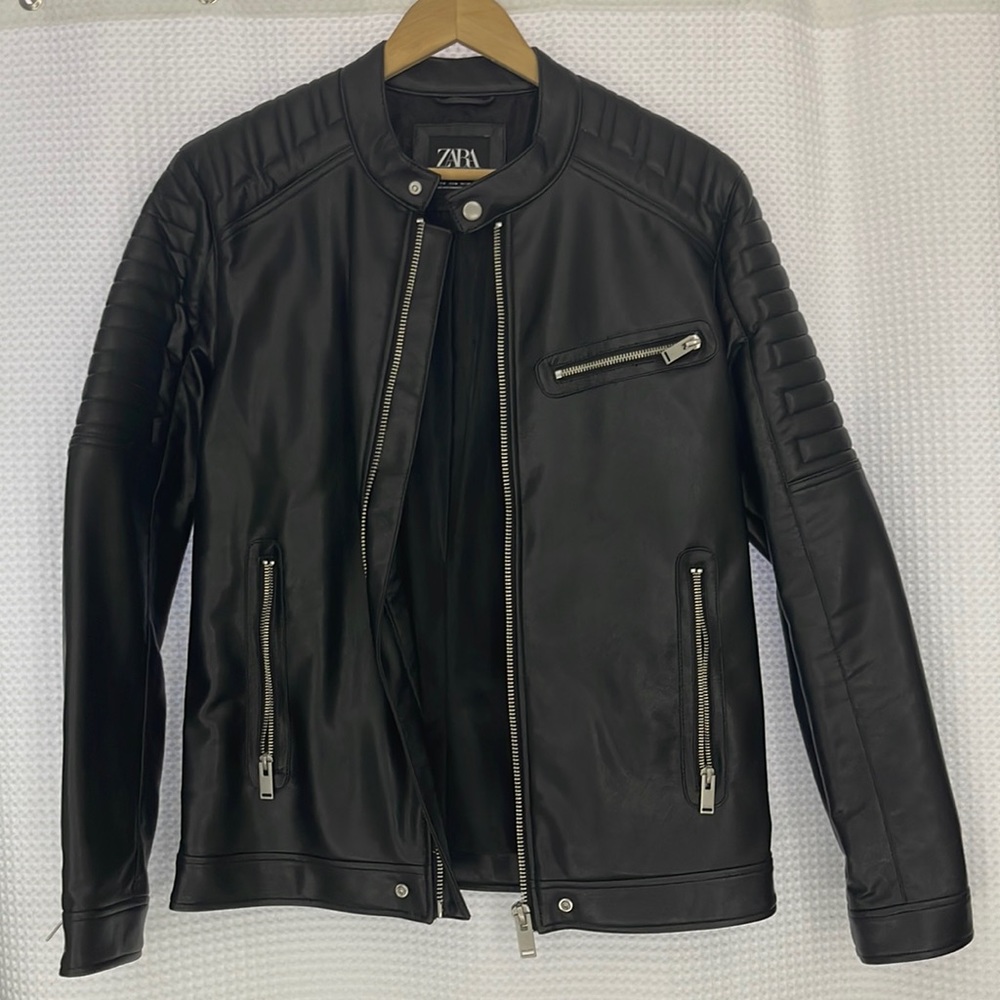 Zara men faux leather biker jacket